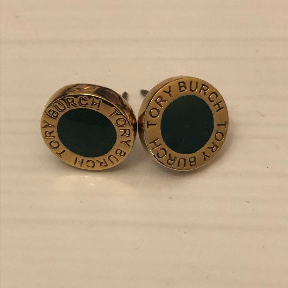 Tory Burch Green Logo Stud Earrings